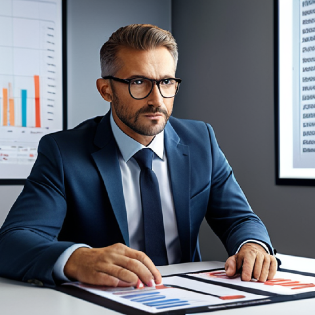 A confident nuclear expert at a negotiation table, emphasizing their skills and achievements with data charts, in a modern office setting.