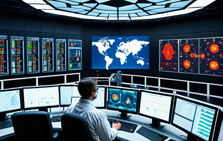 A nuclear power plant control room with holographic displays showing real-time data analysis, AI algorithms predicting potential issues, and engineers collaborating around a digital twin of the reactor.