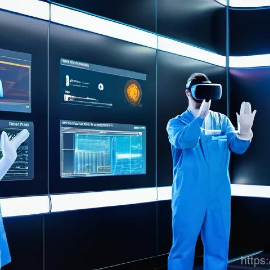 원자력 발전 관련 실습 장비 소개 - A group of diverse engineers and technicians, wearing crisp, clean uniforms and safety glasses, are ...