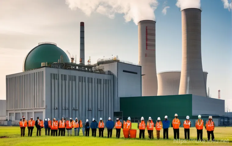 원자력 발전소 현장 실습 후기 - **Prompt 1: Awe-Inspiring Scale and Layered Safety of a Nuclear Power Plant**
    "A wide-angle, cin...