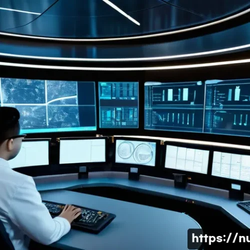 원자력 발전소의 최신 시공 기술 - A highly detailed futuristic nuclear power plant control room featuring advanced digital twin techno...