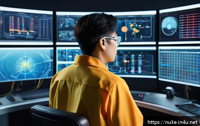 원자력 기술자 채용 공고 분석 - A highly detailed illustration of a nuclear engineer in a modern control room, surrounded by digital...